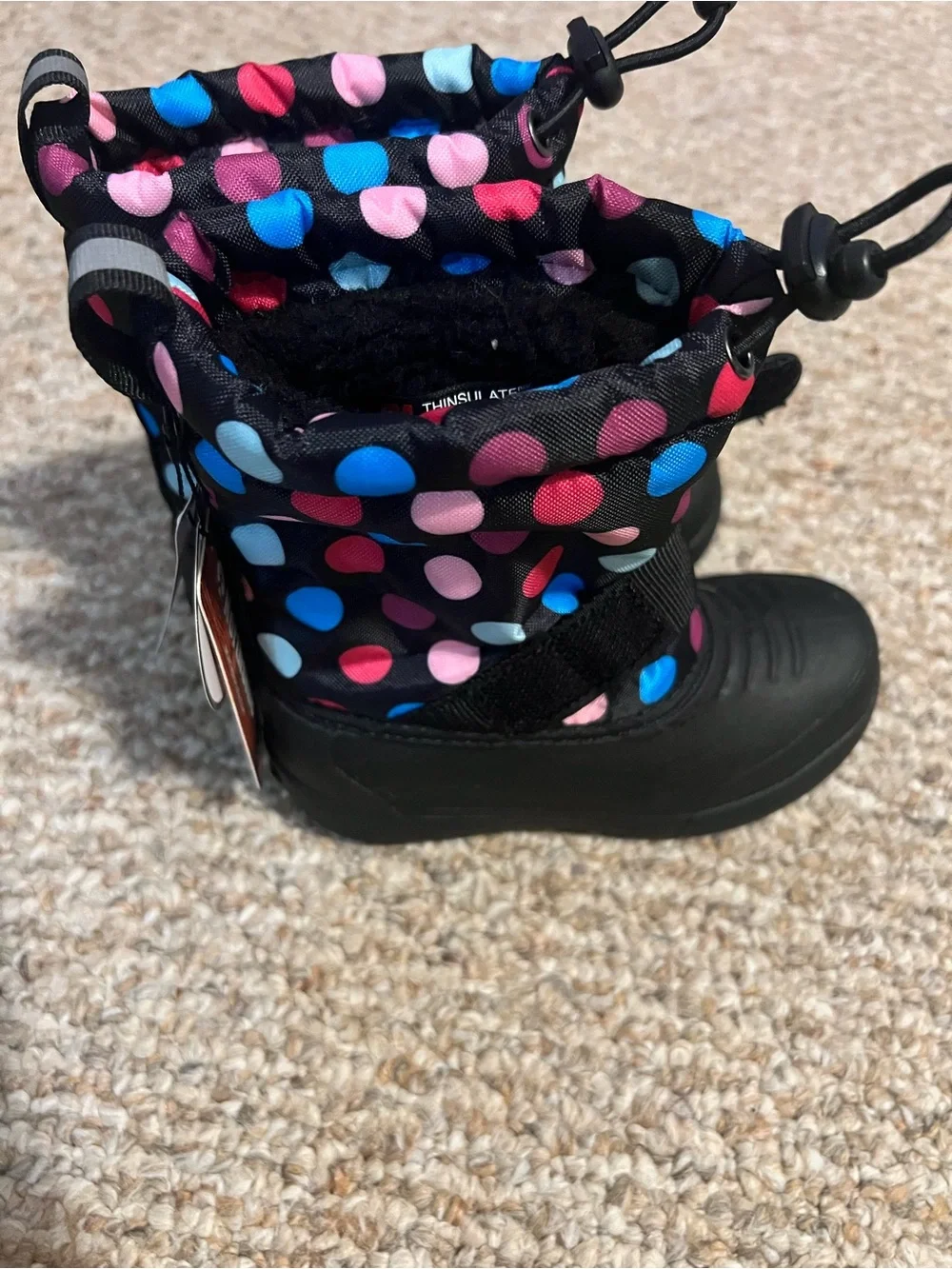 Northside Kids Black Boots with Pink, Blue & Light Pink Dots